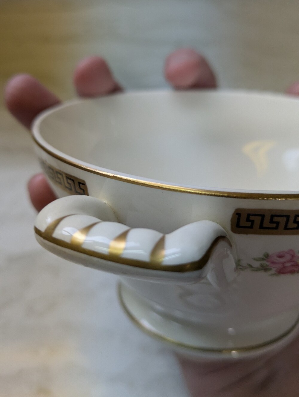 Edwin M. Knowles Floral Porcelain Covered Sugar Bowl with Gold Trim - Picture 9 of 13